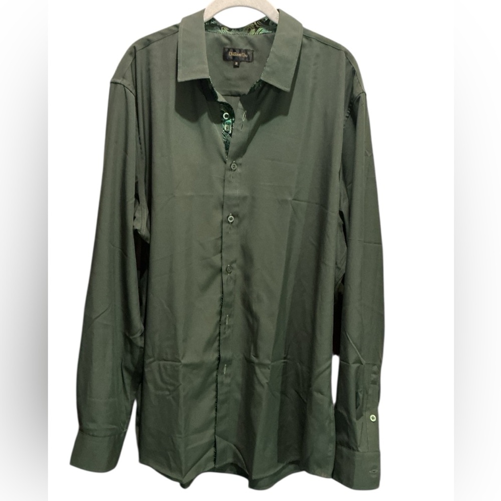 DiBanGu Men’s Silk Like Moss Green 
LongSleeve Casual Shirt
